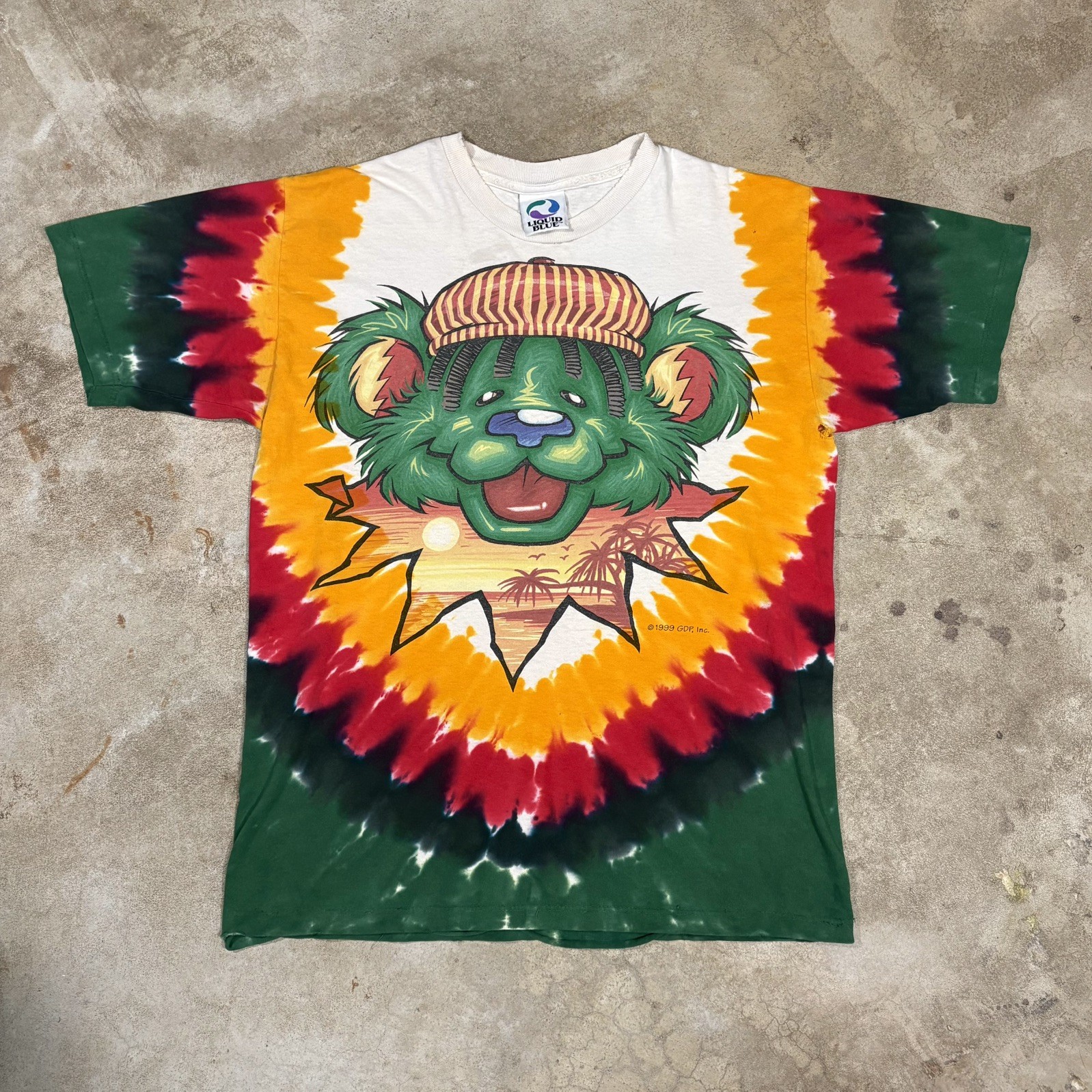 Vintage 1999 Liquid Blue Grateful Dead Rasta Bears Tie Dye Band T-Shirt Medium