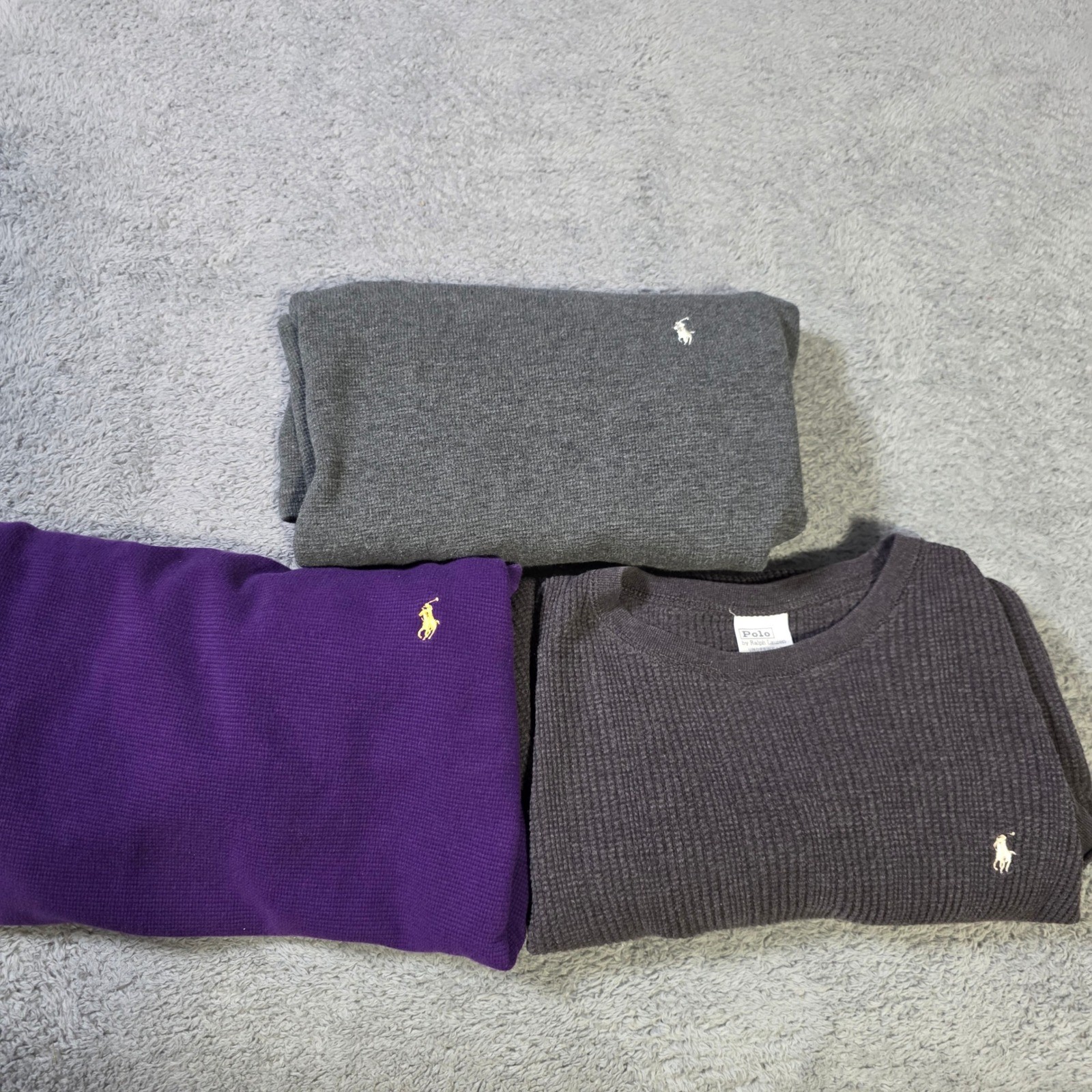 Polo Ralph Lauren Mens M/L Thermal Shirt Bundle Purple Gray Charcoal Waffle Knit gallery