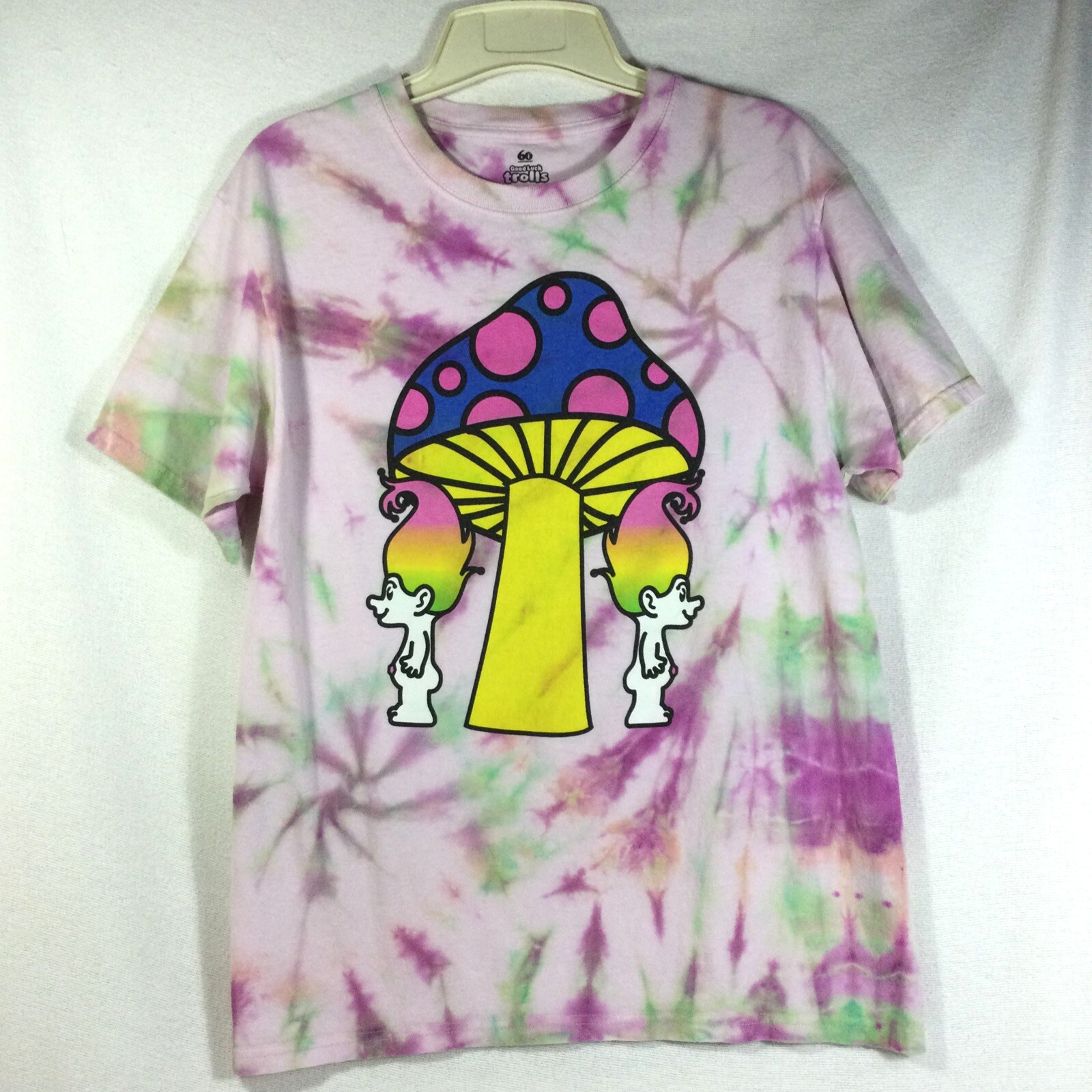 Good Luck Trolls 60 Year Pink Tie Dye Mushroom Graphic T-Shirt Medium gallery