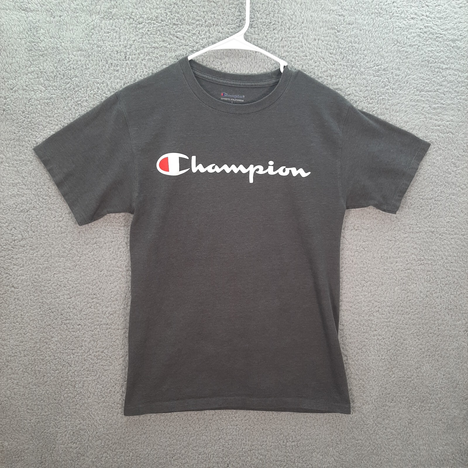Champion Shirt Adult Small Gray Spell Out Logo Athleticwear Sports Casual Preppy gallery