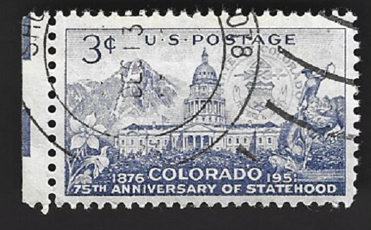 Scott# 1001 3c Colorado Statehood with a Left Margin & CDS Cancel – (A-3)