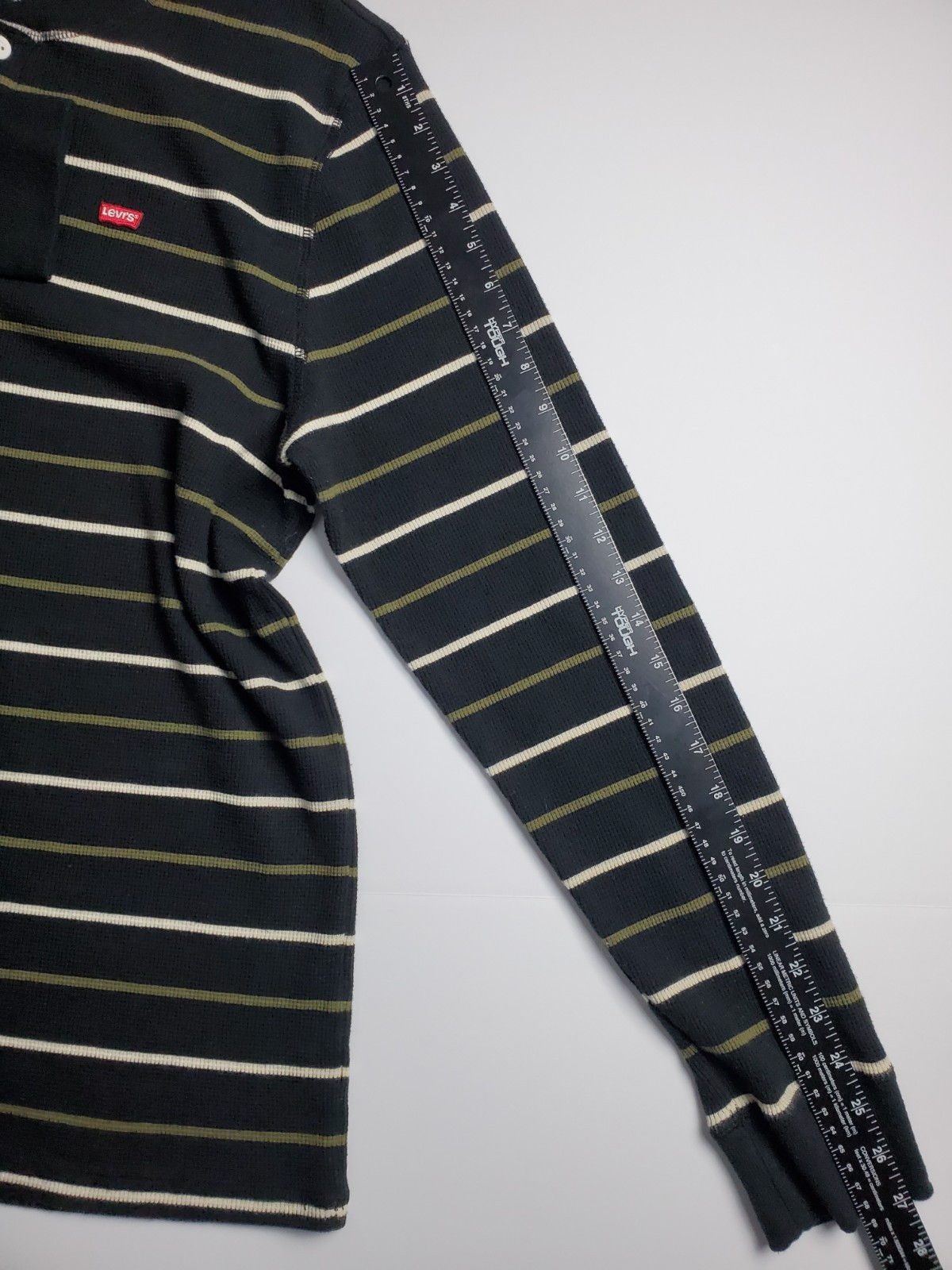 Levi's Mens XL Thermal Henley Olive Green Stripe Waffle Knit Long Sleeve Shirt gallery