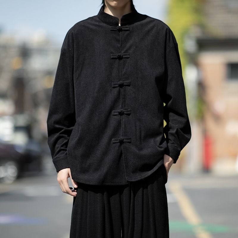Retro Chinese Style Mens Corduroy Loose Casual Shirts Long Sleeve Coats Blouse gallery