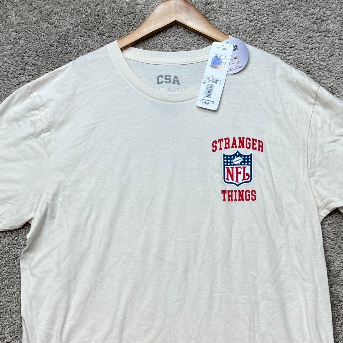 NFL Stranger Things T-Shirt Mens Large Cream Short Sleeve Graphic Tee NEW gallery
