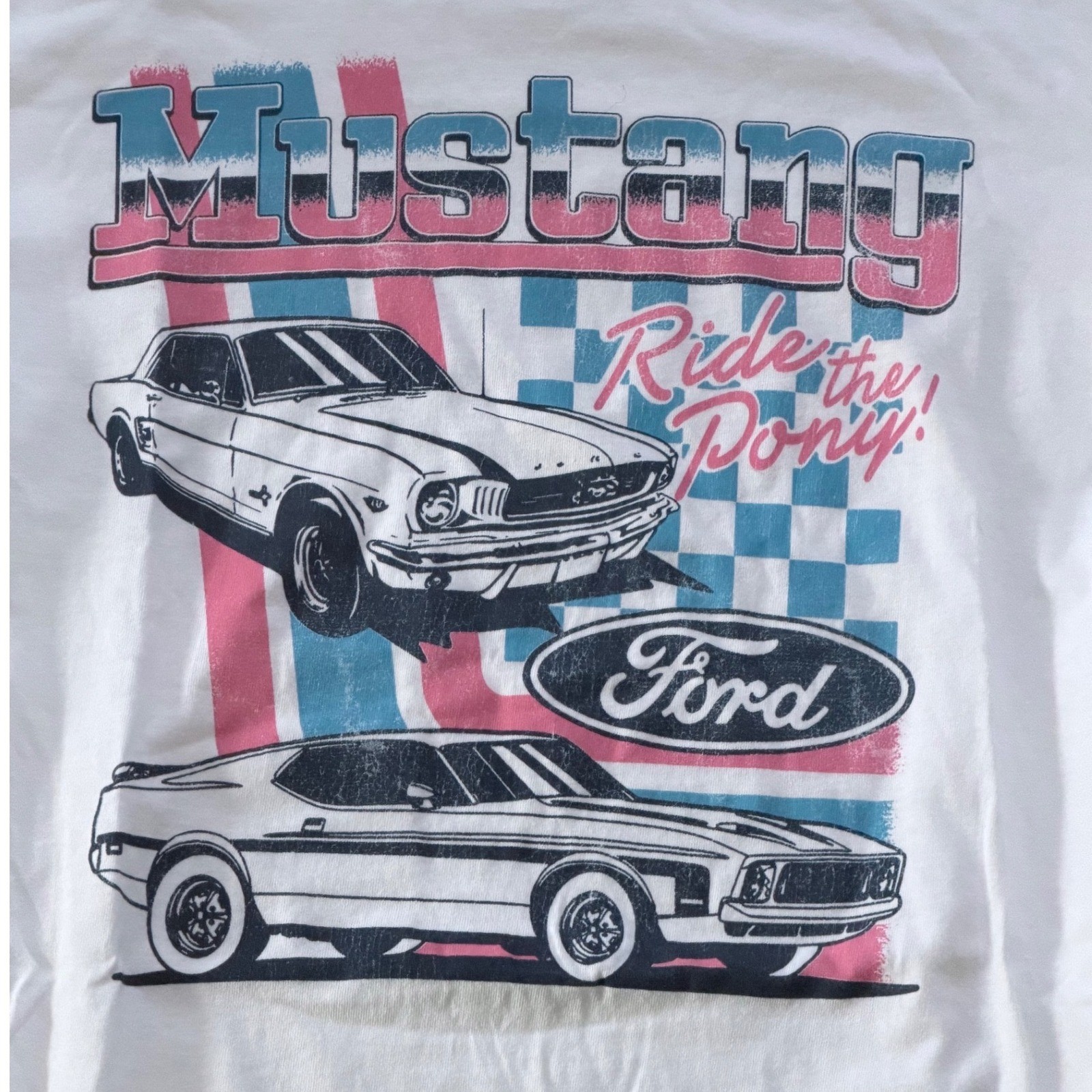 Mustang T-shirt Tee Luv Ford Cotton White Small Graphic Crew Neck gallery