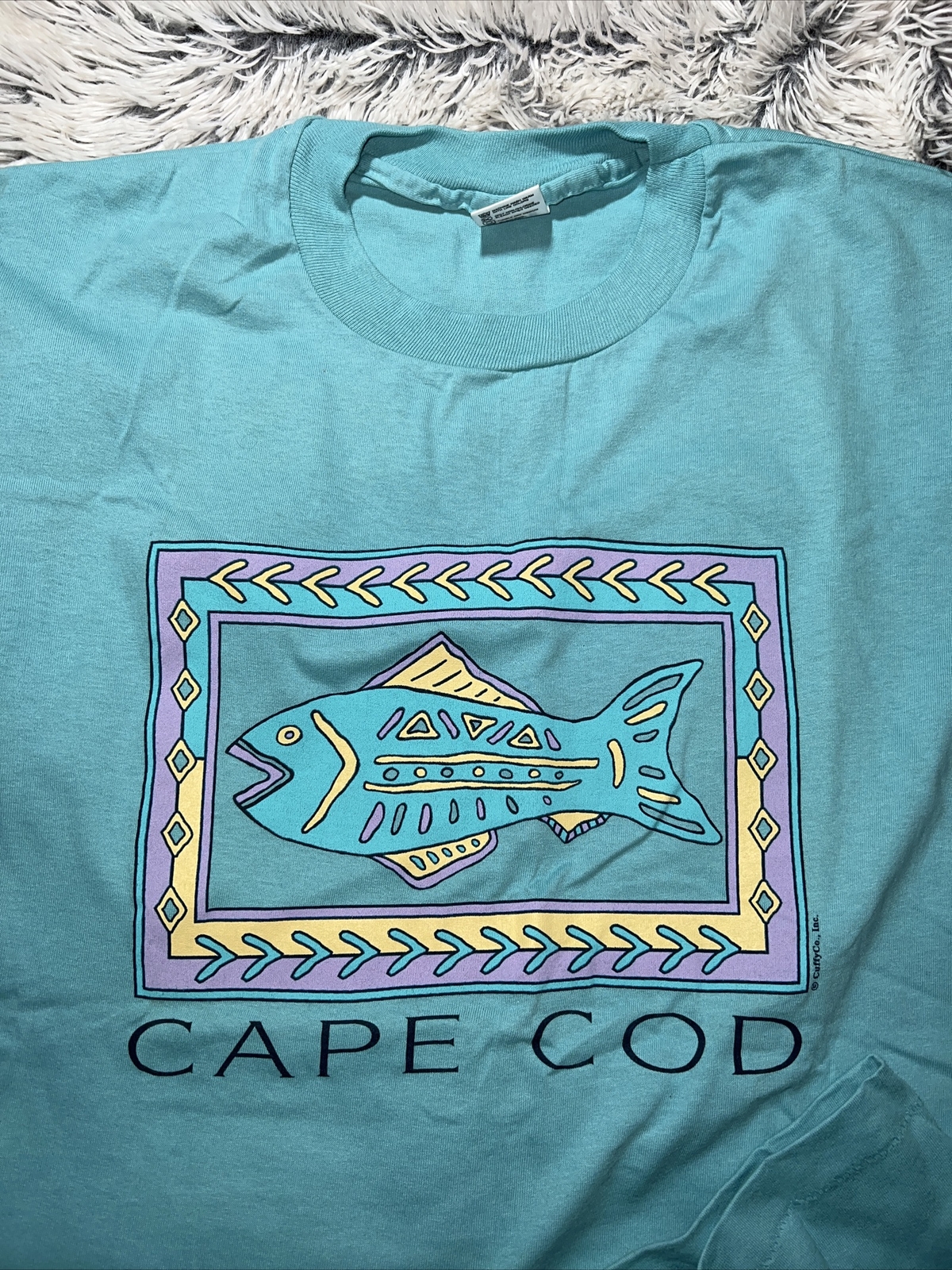 Vintage Cape Cod Massachusetts single stitch t-shirt size XL Teal Fish gallery