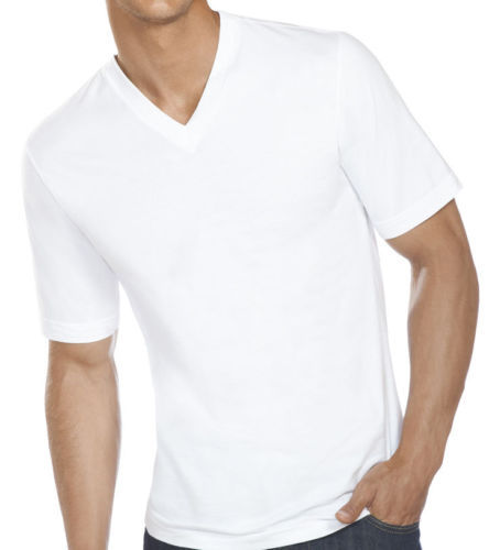 3-6 Pack Mens 100% Cotton Crew& V-Neck Tagless T-Shirt Undershirt White S-XL gallery