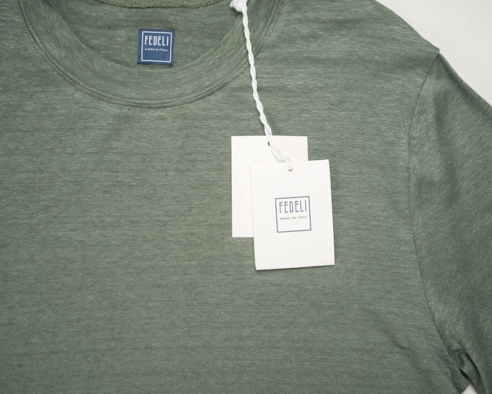 Fedeli $348 NWT Olive Green Extreme Linen Flex Short Sleeve T-Shirt (50 IT) M gallery