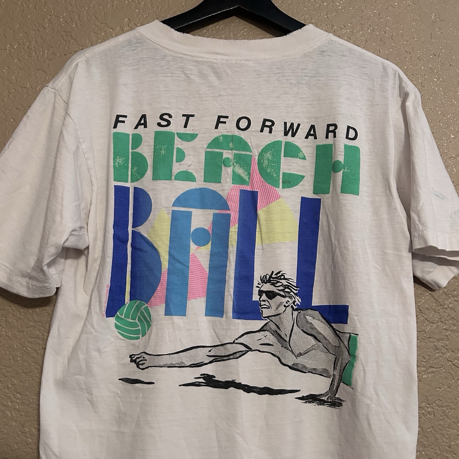 Vintage 90s Volleyball Beach Fast Forward Graphic Single Stitch T-Shirt Sz Large gallery