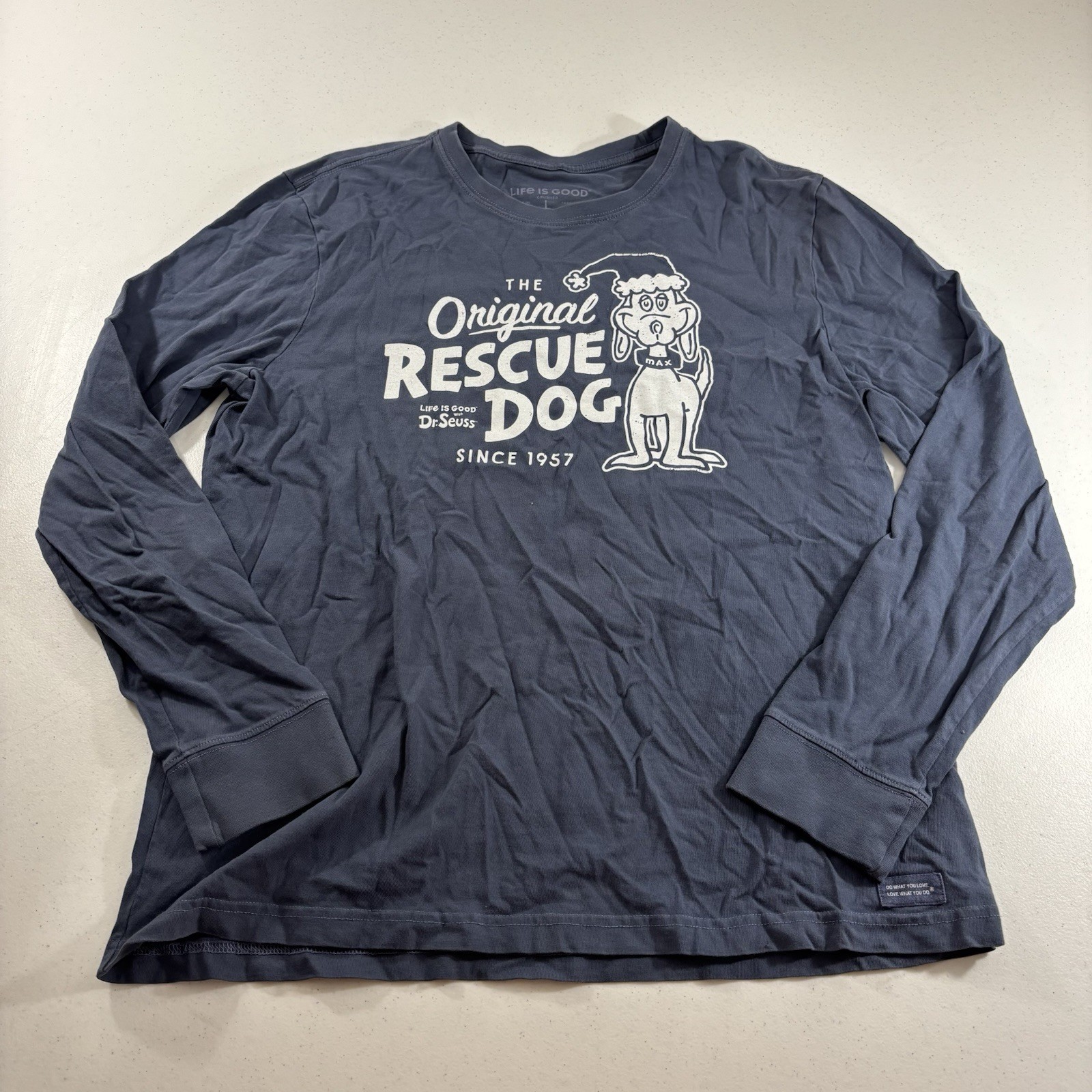 LIFE IS GOOD Dr. Seuss Grinch Christmas T-Shirt “MAX” The Original Rescue Dog L