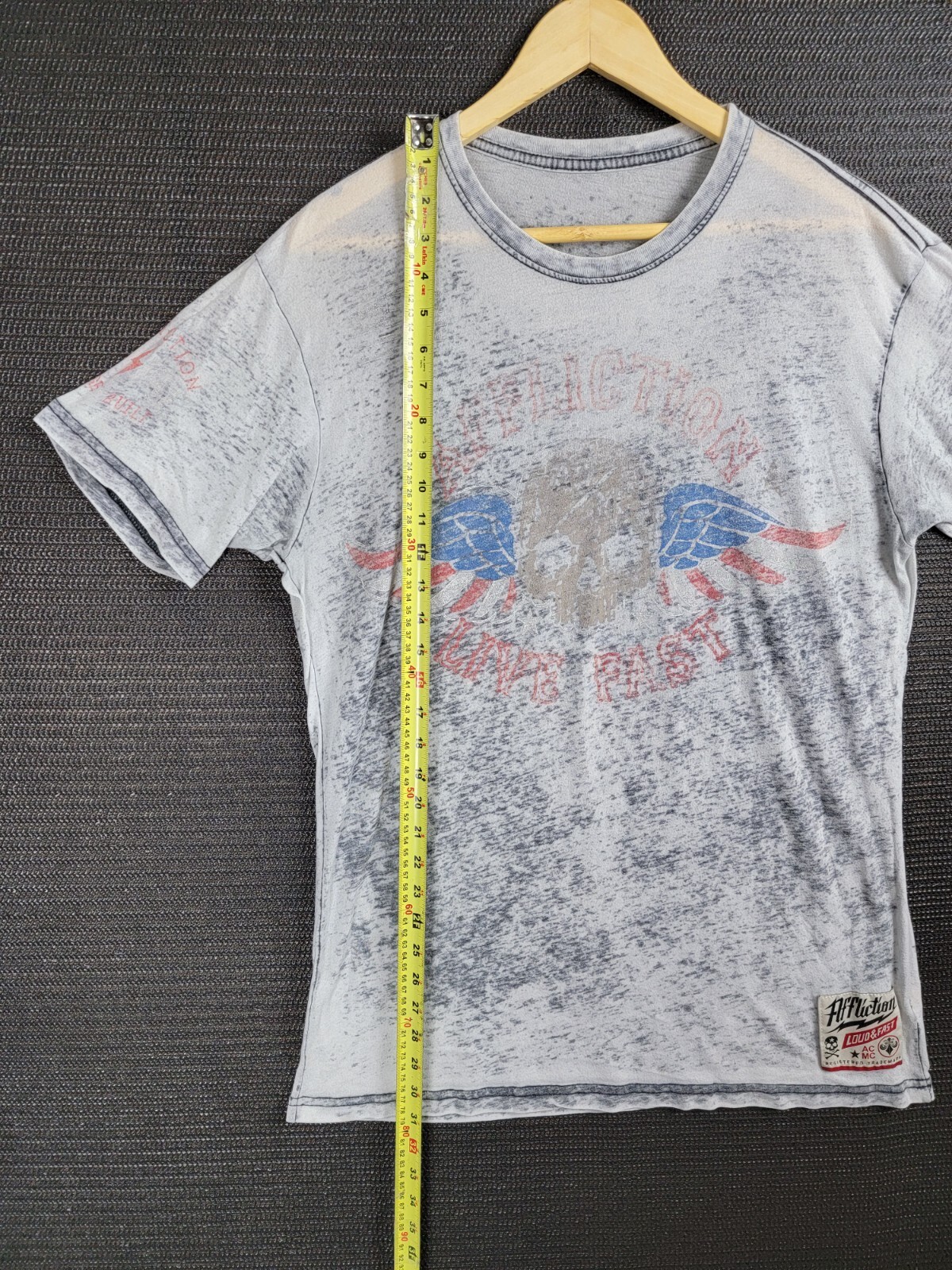 Affliction t-shirt size XL semi-sheer worn loud & fast faded skull gallery