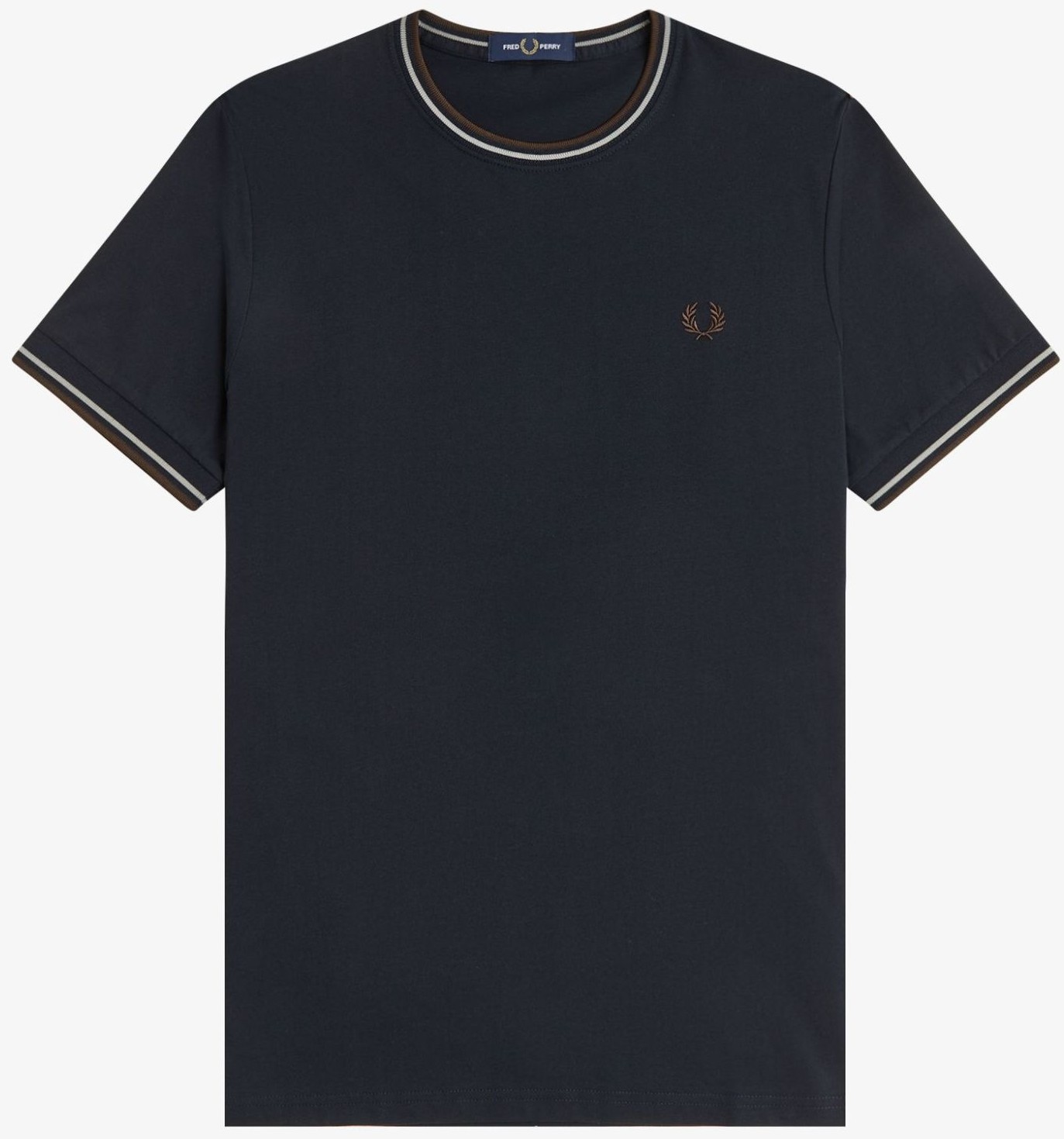 FRED PERRY TWIN TIPPED T-SHIRT NAVY/WARM OAT/BURNT TOBACCO 2XL RRP £50 BNWT gallery