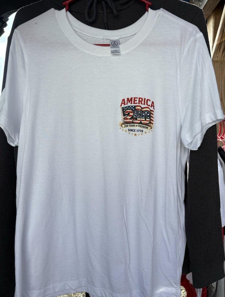 White, Red or Black Short Sleeve T America 250 Years of Freedom (S,M,L,XL)