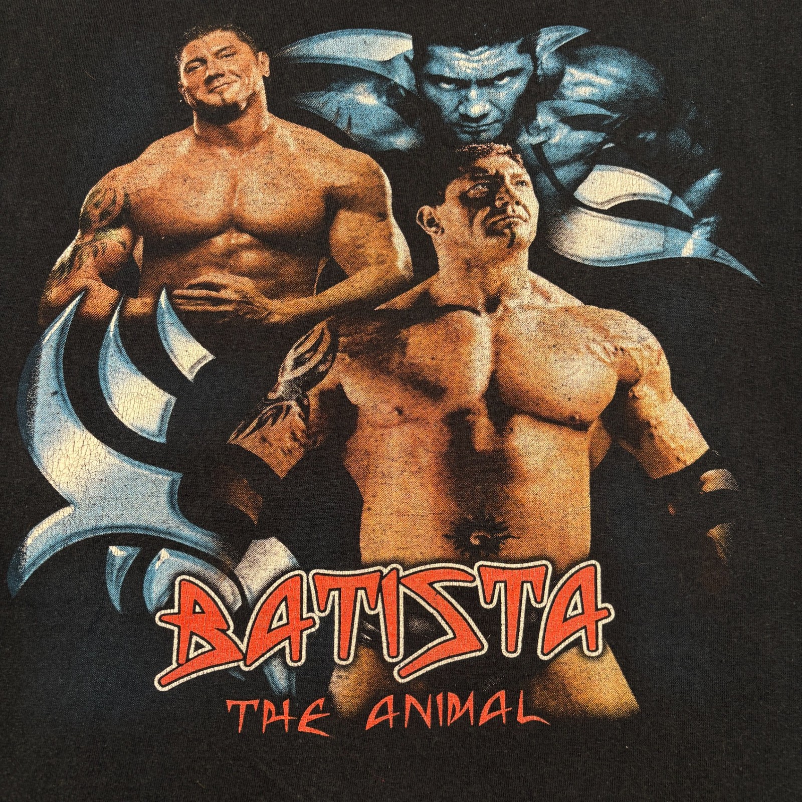 Vintage 20s Fruit of the Loom Batista The Animal Wrestling T-Shirt Mens XL Black gallery
