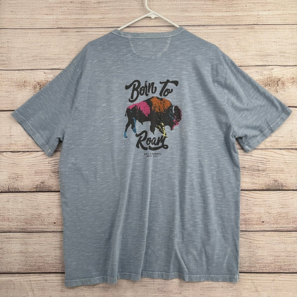 Faherty x Steven Paul Judd Pocket T-Shirt Mens XL Blue Born to Run Buffalo NYC