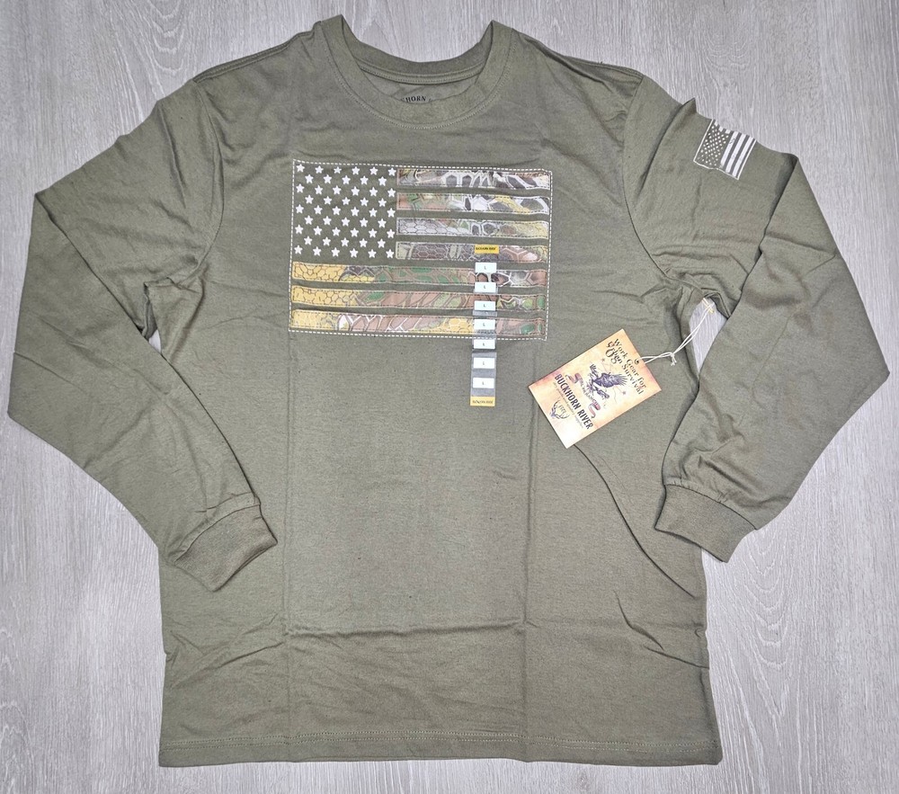 Buckhorn River Work Gear Large Graphic Flag Camo Long Sleeve Tshirt