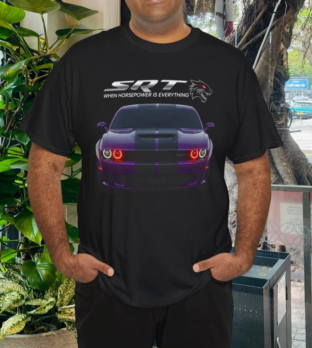 Dodge Hellcat Challenger Mens Black T-Shirt Licensed Hot Rod Mopar