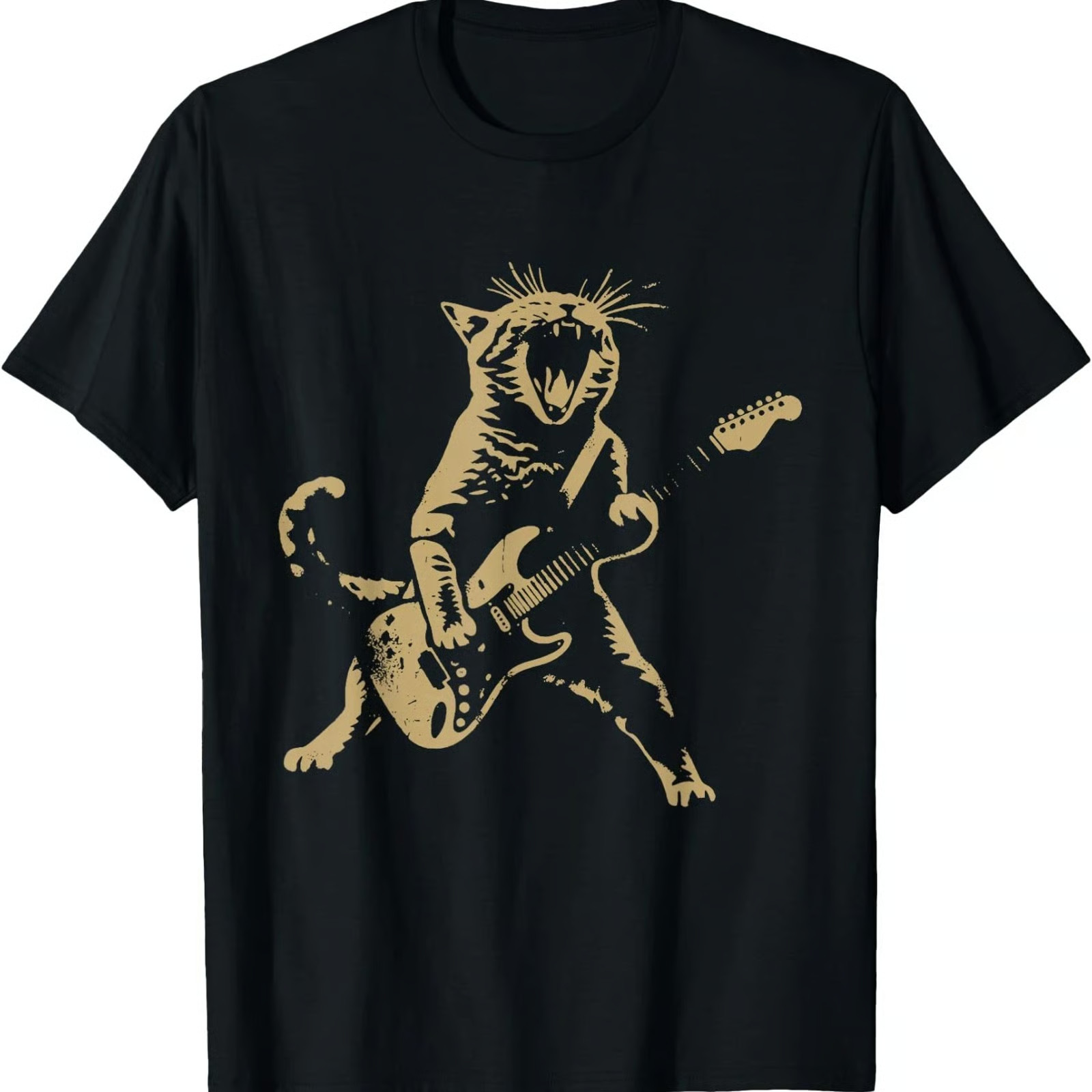 Cat Playing Guitar Rock Star Funny Graphic Tee Mens Cotton T-Shirt gallery