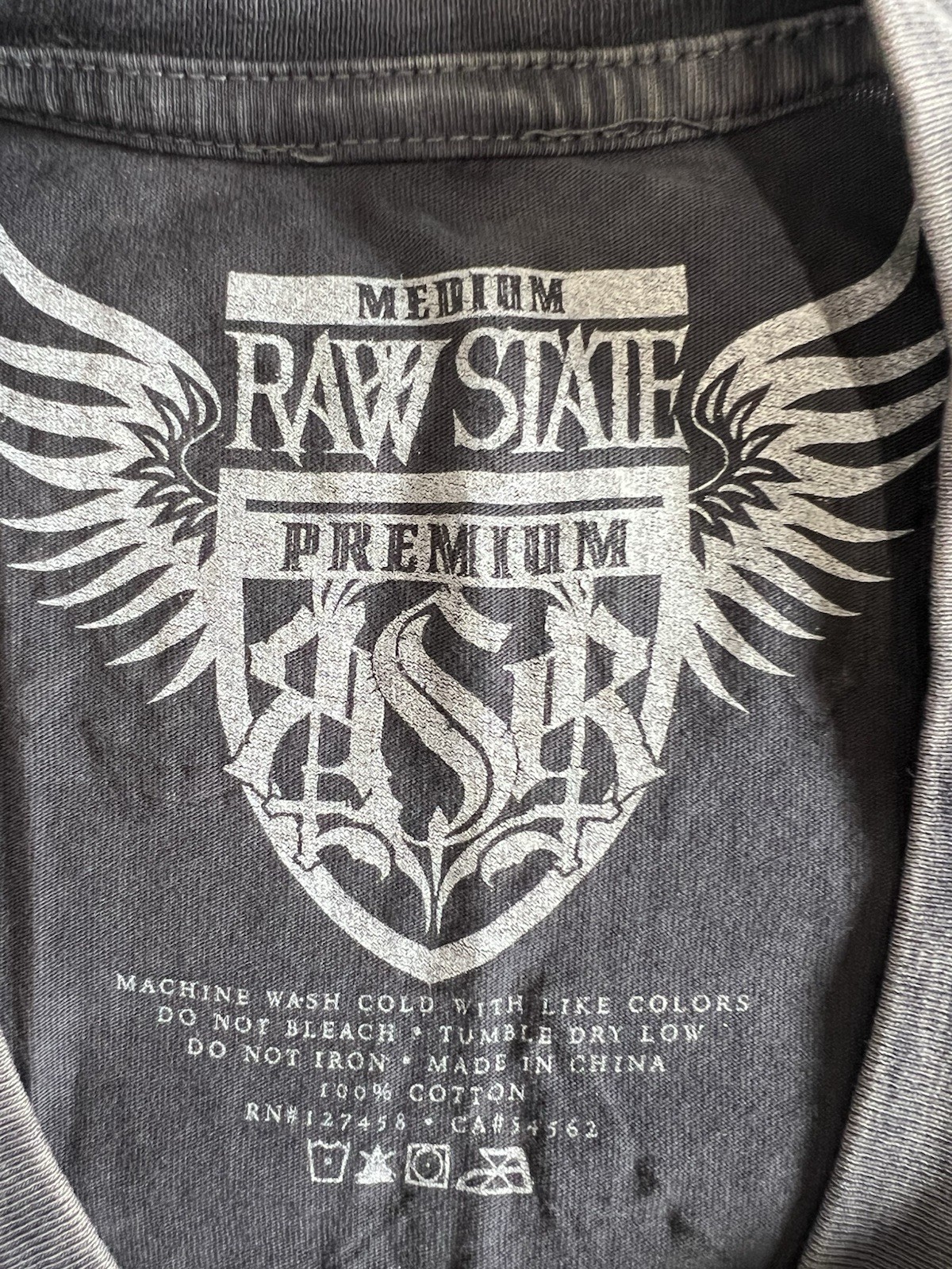 Raw State Shirt Sz M Gray Cross Angel Wings Royalty Stitch Premium Y2K Goth VTG gallery