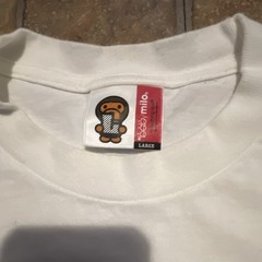 A Bathing Ape BAPE Baby Milo White Logo Graphic Cotton Knit Tee Crew Neck L