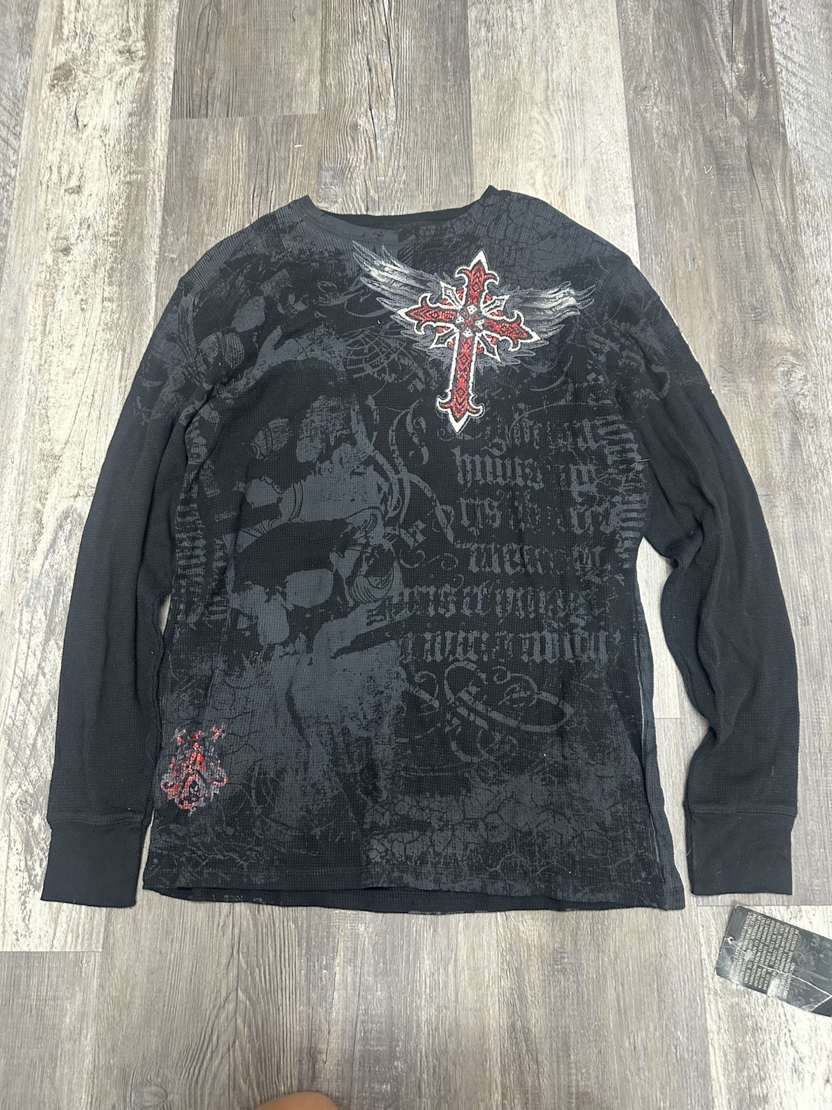 ARCHAIC by AFFLICTION Men's Long Sleeve THERMAL Shirt AOP Y2K Grunge Cross gallery