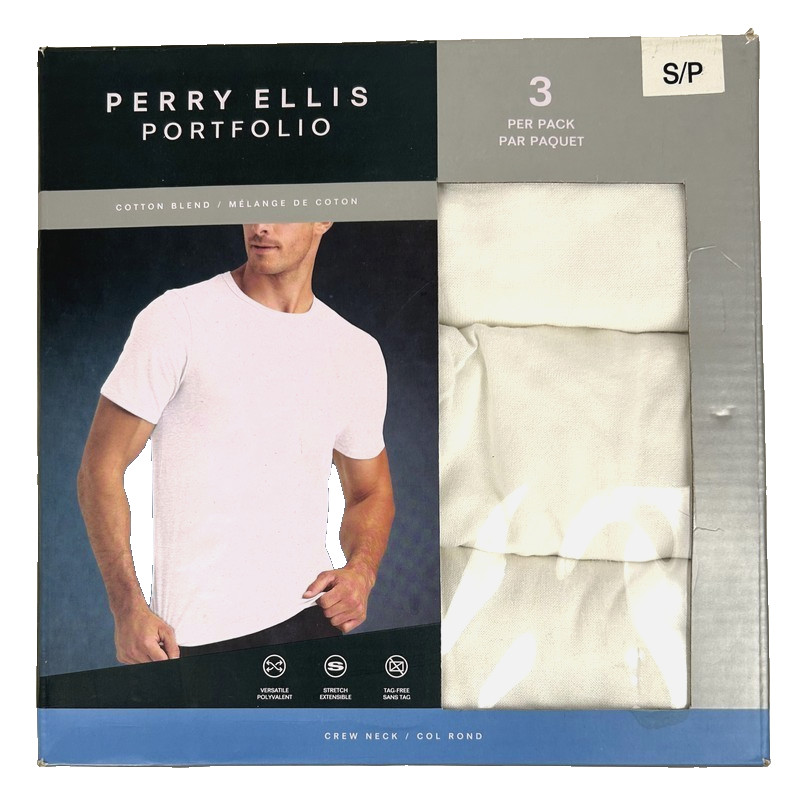 Perry Ellis Portfolio 3 Pack White Crew Neck T-Shirts Soft Touch Size S NWT gallery