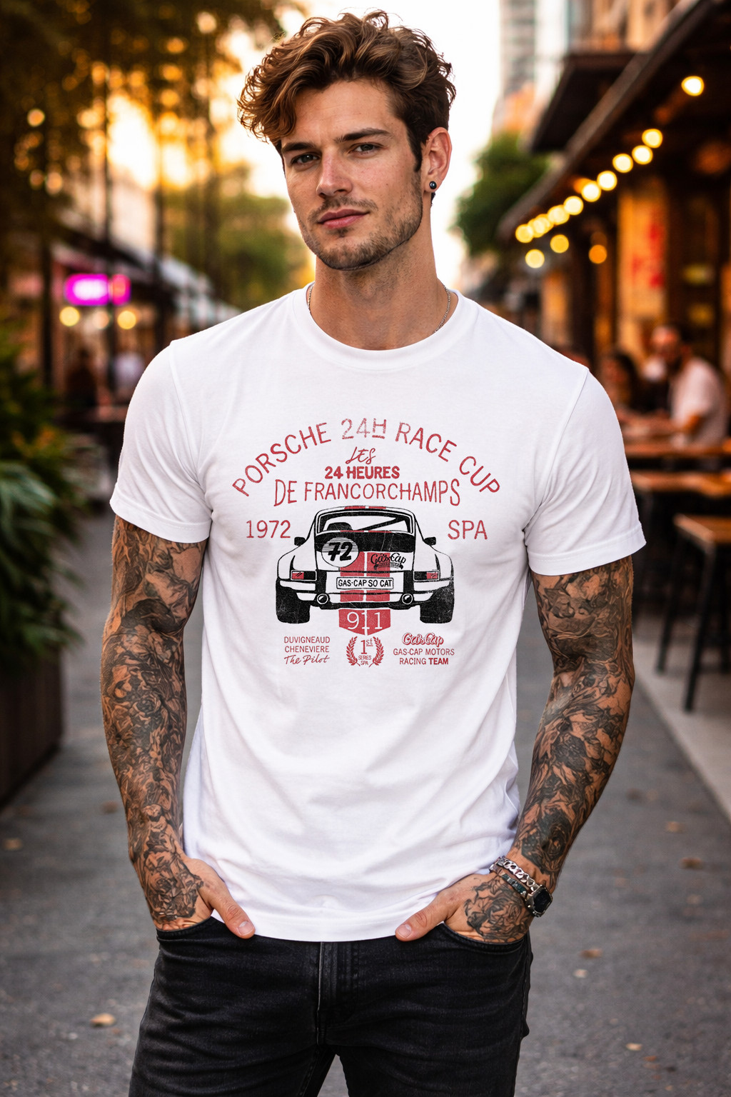 Vintage Porsche 24H Spa Francorchamps 1972 Racing T-Shirt Mens White Graphic Tee gallery
