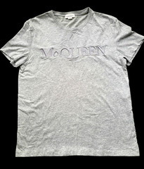 Authentic Alexander McQueen Gray Embroidered Cotton Jersey T-Shirt Size Medium