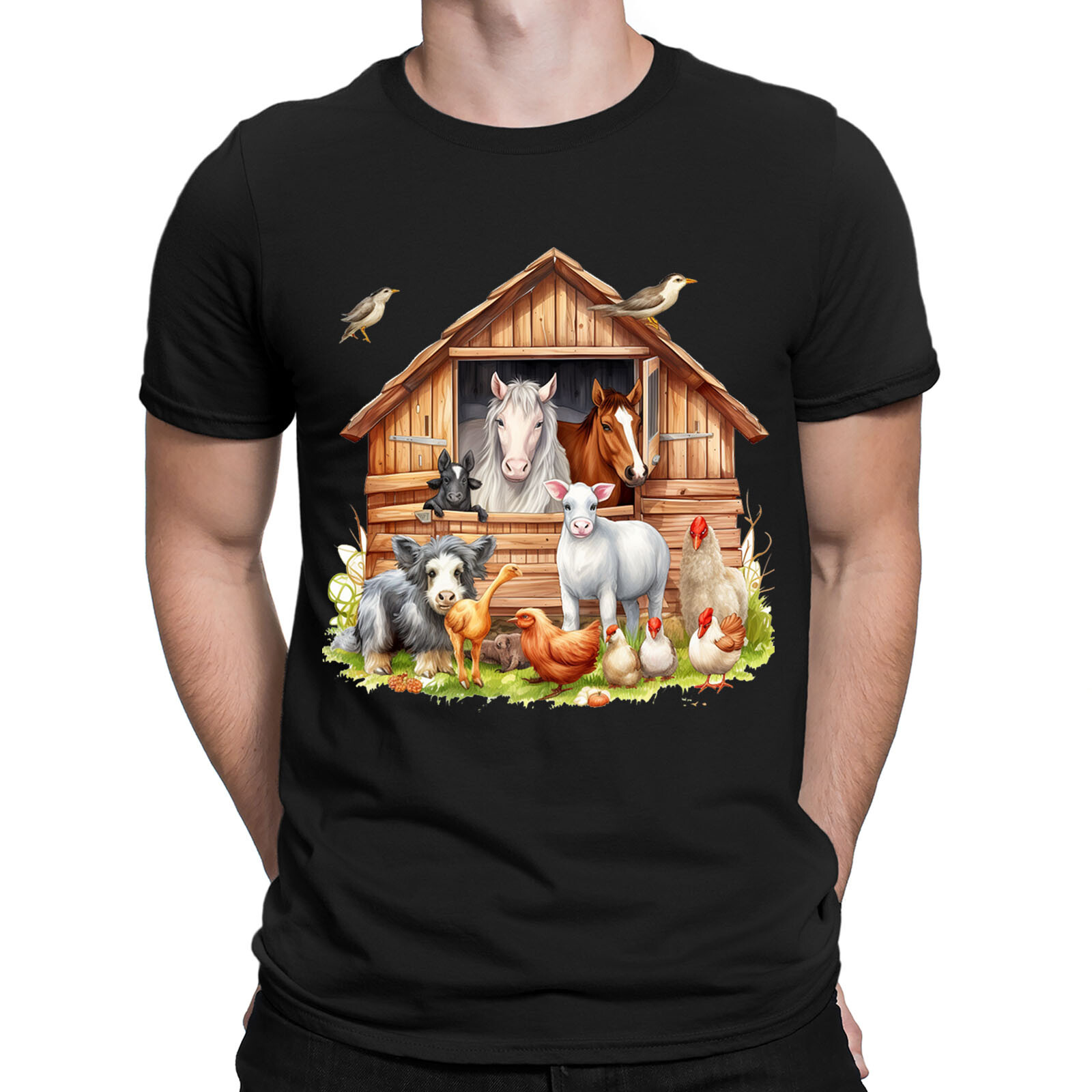 Cute Farm Animal Farmer Gifts Country Chicken Cow Mens Womens T-Shirts Top #NED