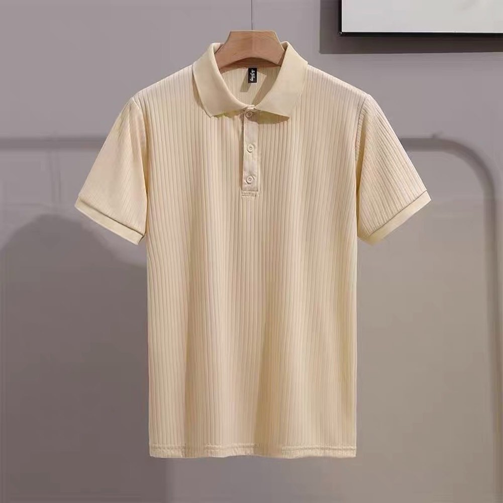 Men's Striped Shirt Short Sleeve Moisture Wicking Lapel Neckline Slight Stretch gallery