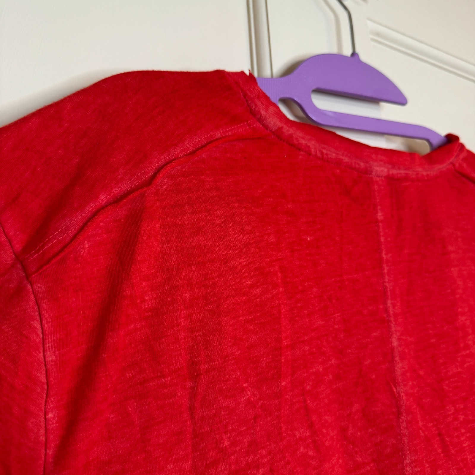 ELEVENPARIS Semi Sheer Raw Neckline and Hem Red Crewneck Tee Men’s Medium gallery