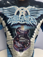 LIQUID BLUE Aerosmith Shirt Mens Medium Blue Tie Dye Rock N Roller Coaster Tee