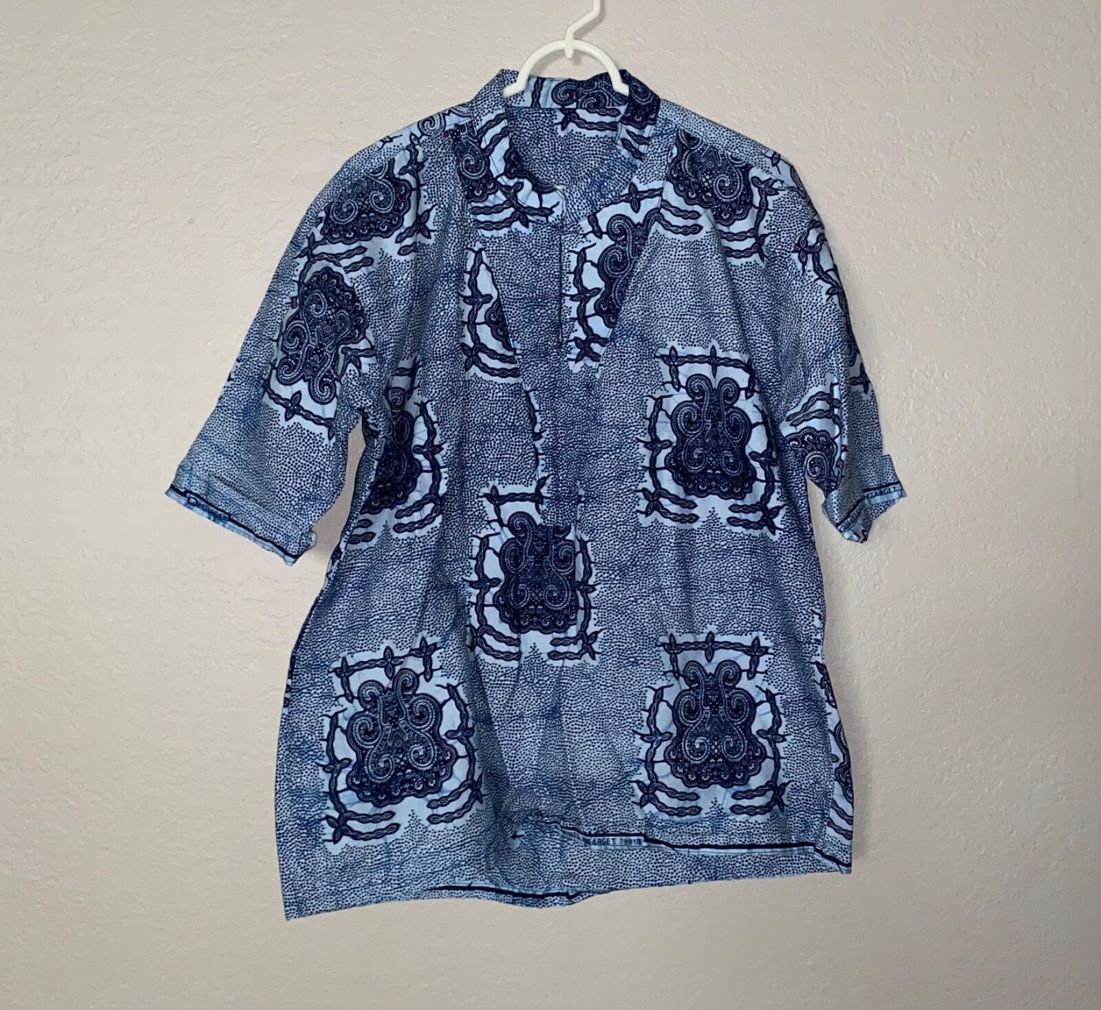 Cool design Pattern African Ghana ? Handmade Home hang Made shirt BLUE top M L ? gallery