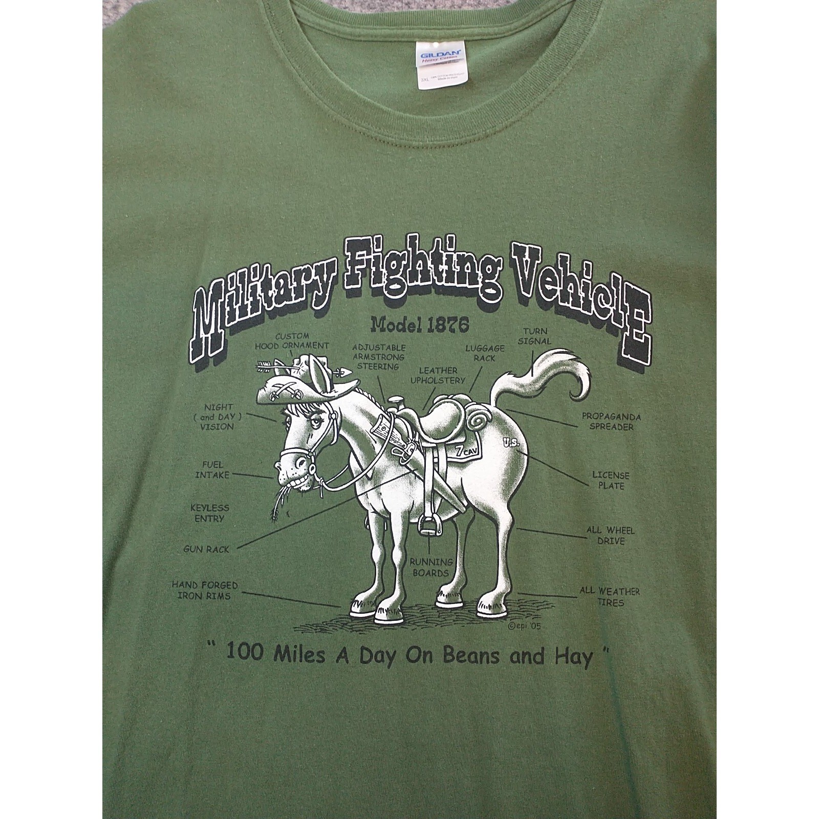 Gildan Mens 3XL Green Military Fighting Vehicle Mule Humor T-Shirt Trees Mystery gallery