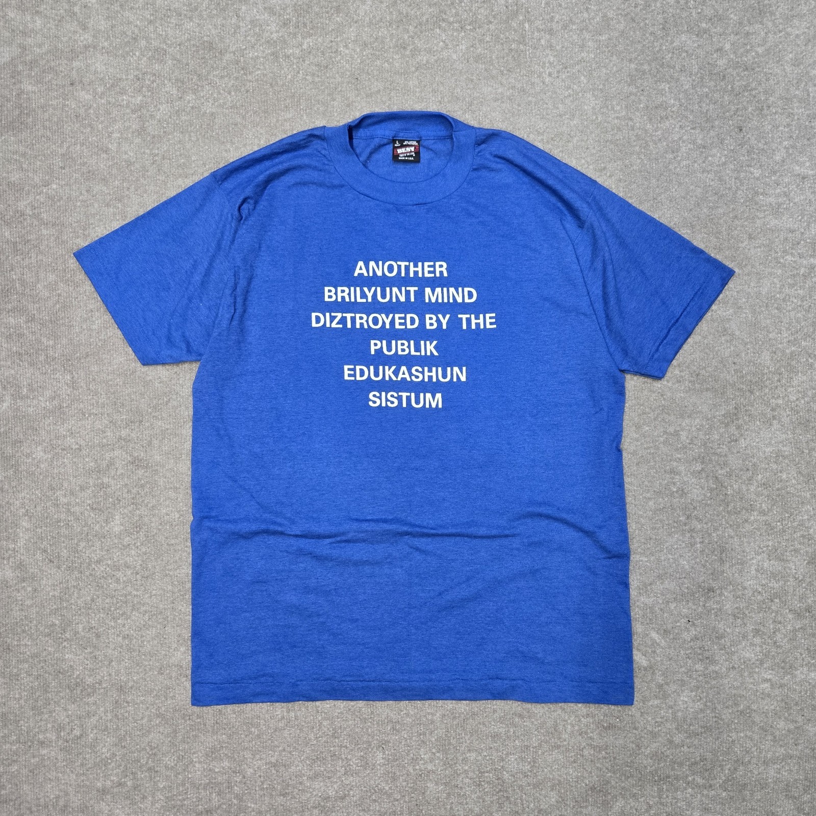 Vtg 80s Another Brilyunt Mind Diztroyed Humor T-Shirt Sz L Grunge Single Stitch gallery