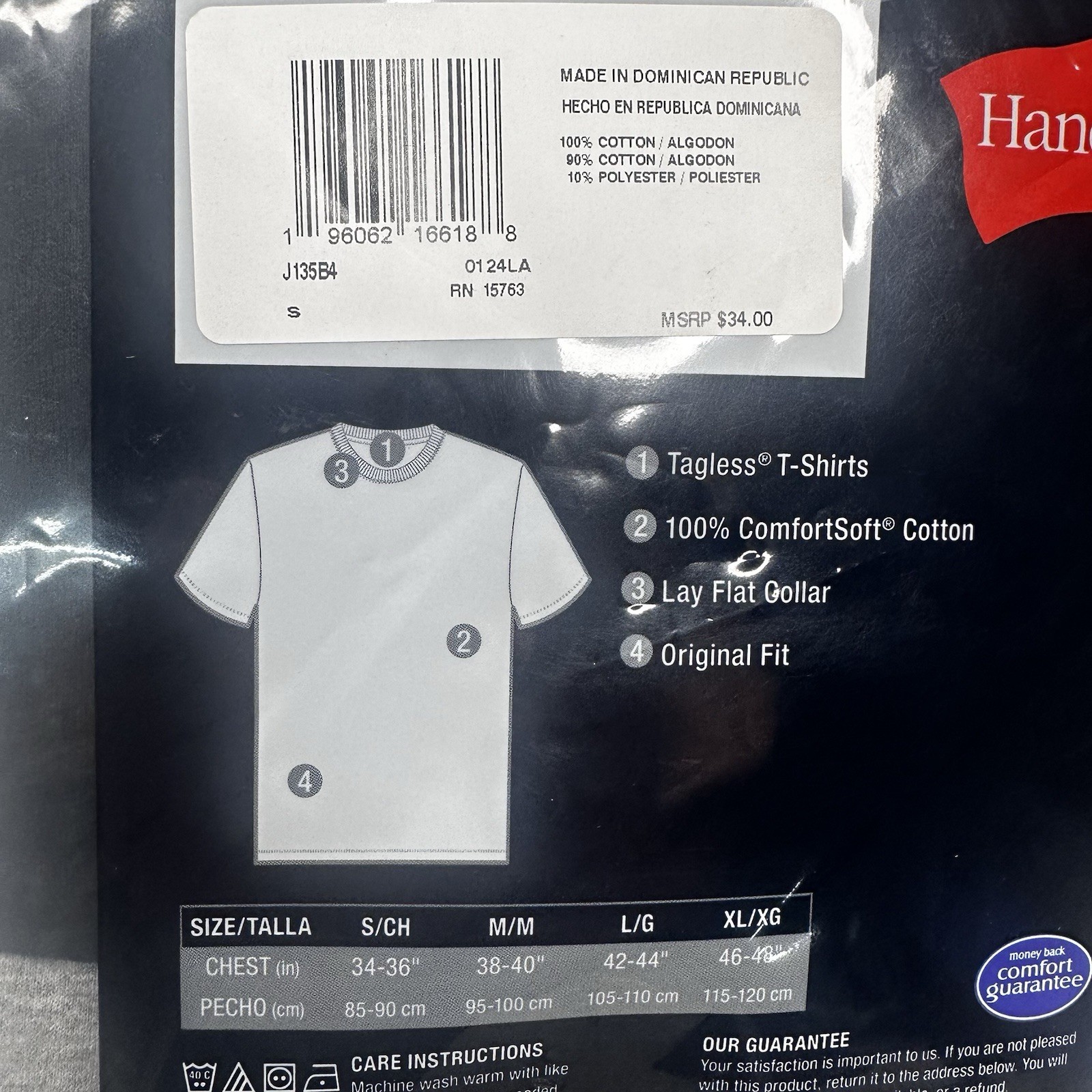 Hanes Cotton Tagless Crew Neck T Shirt 4 Pack Set Gray Black Navy Men's Small gallery