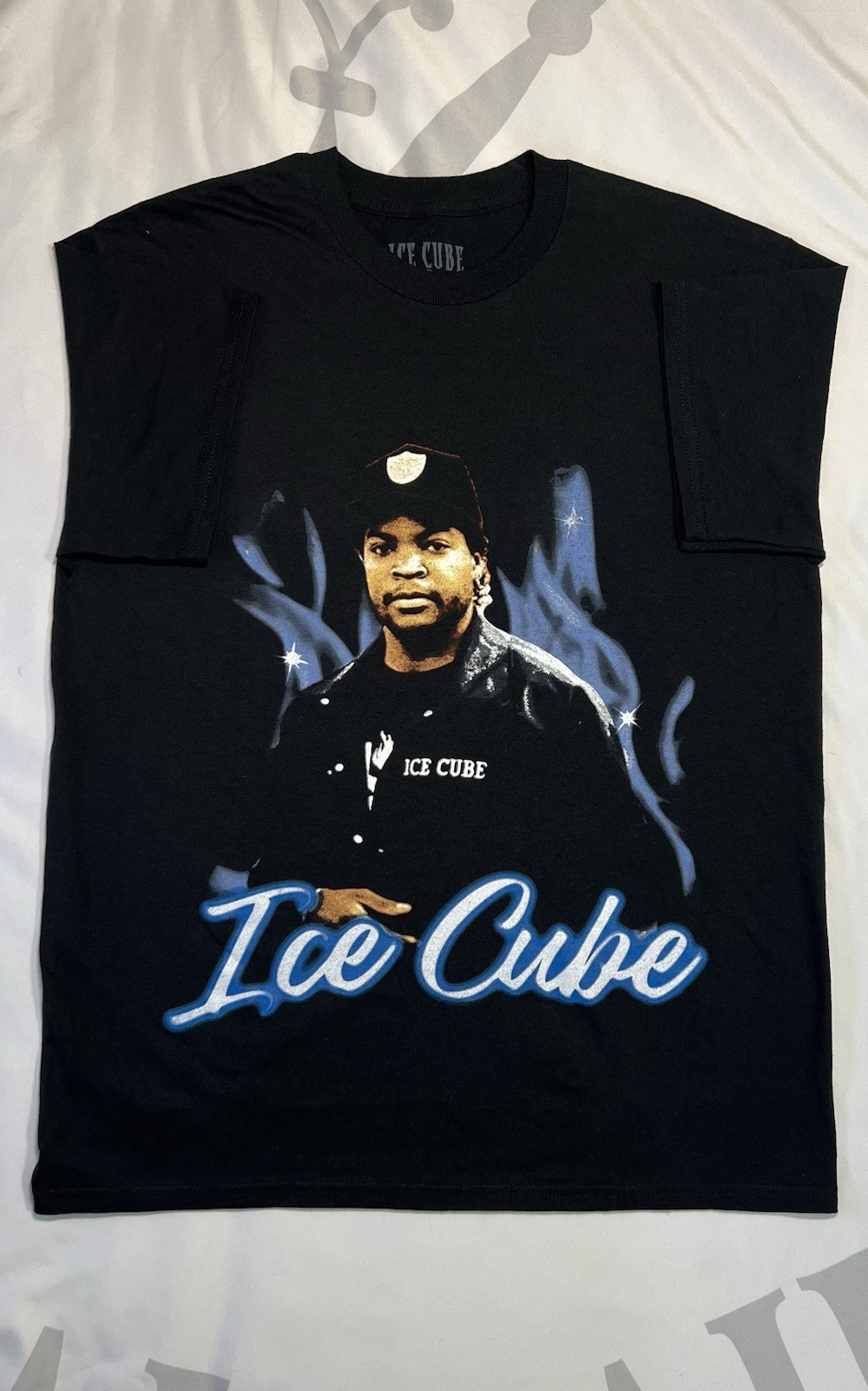 Ice Cube Graphic T-Shirt Mens Medium Black Blue Flames Rap Tee Official 2022 gallery