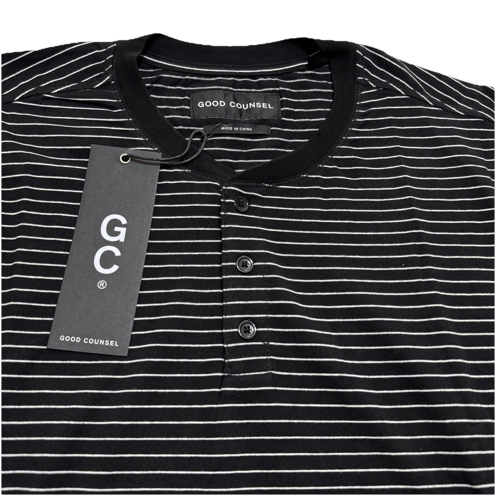Good Counsel Wanzer Henley Long Sleeves Black T-Shirt 3XL White Stripe Tee NWT