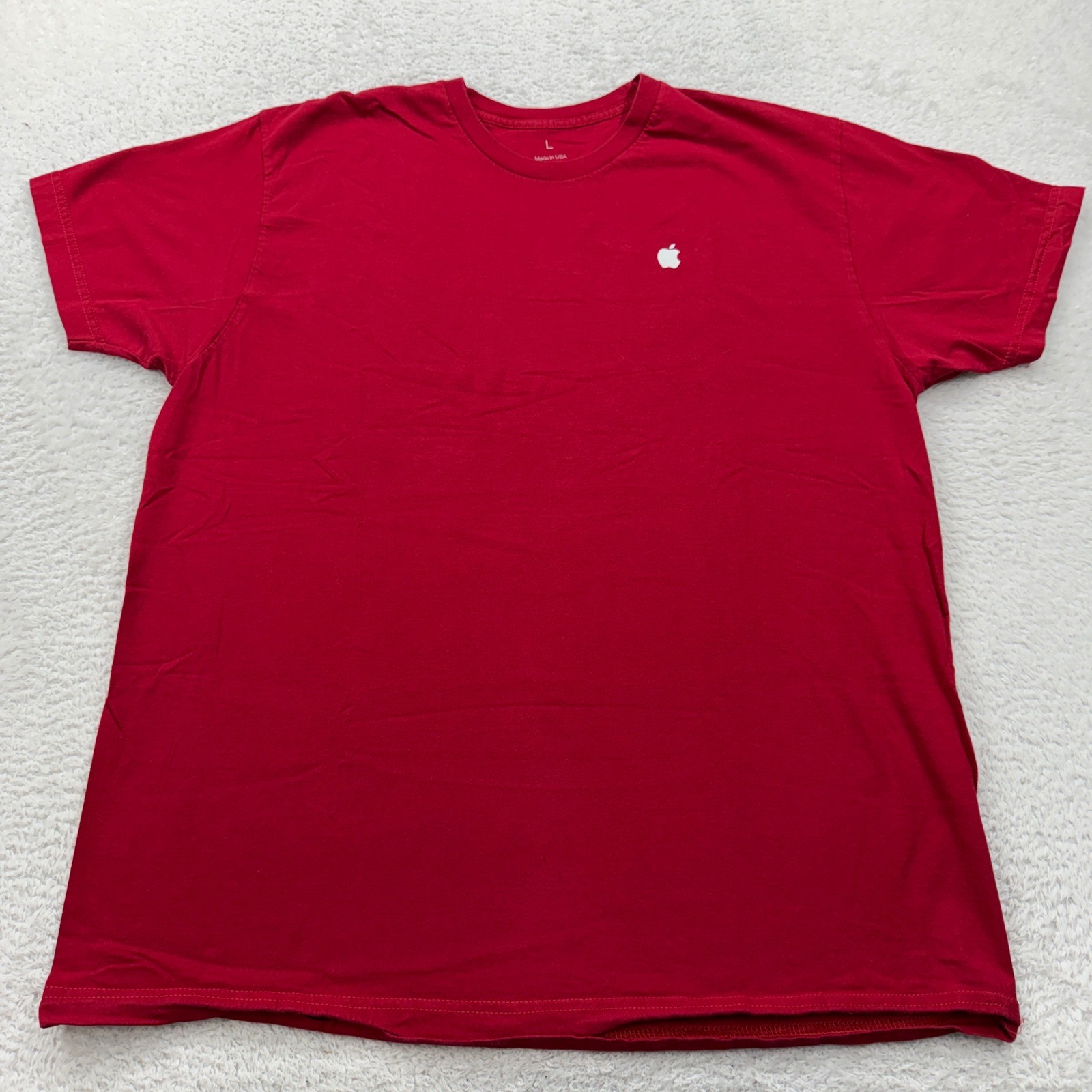 Apple Logo T Shirt Red Mens Large Cotton Made USA Casual Tee gallery
