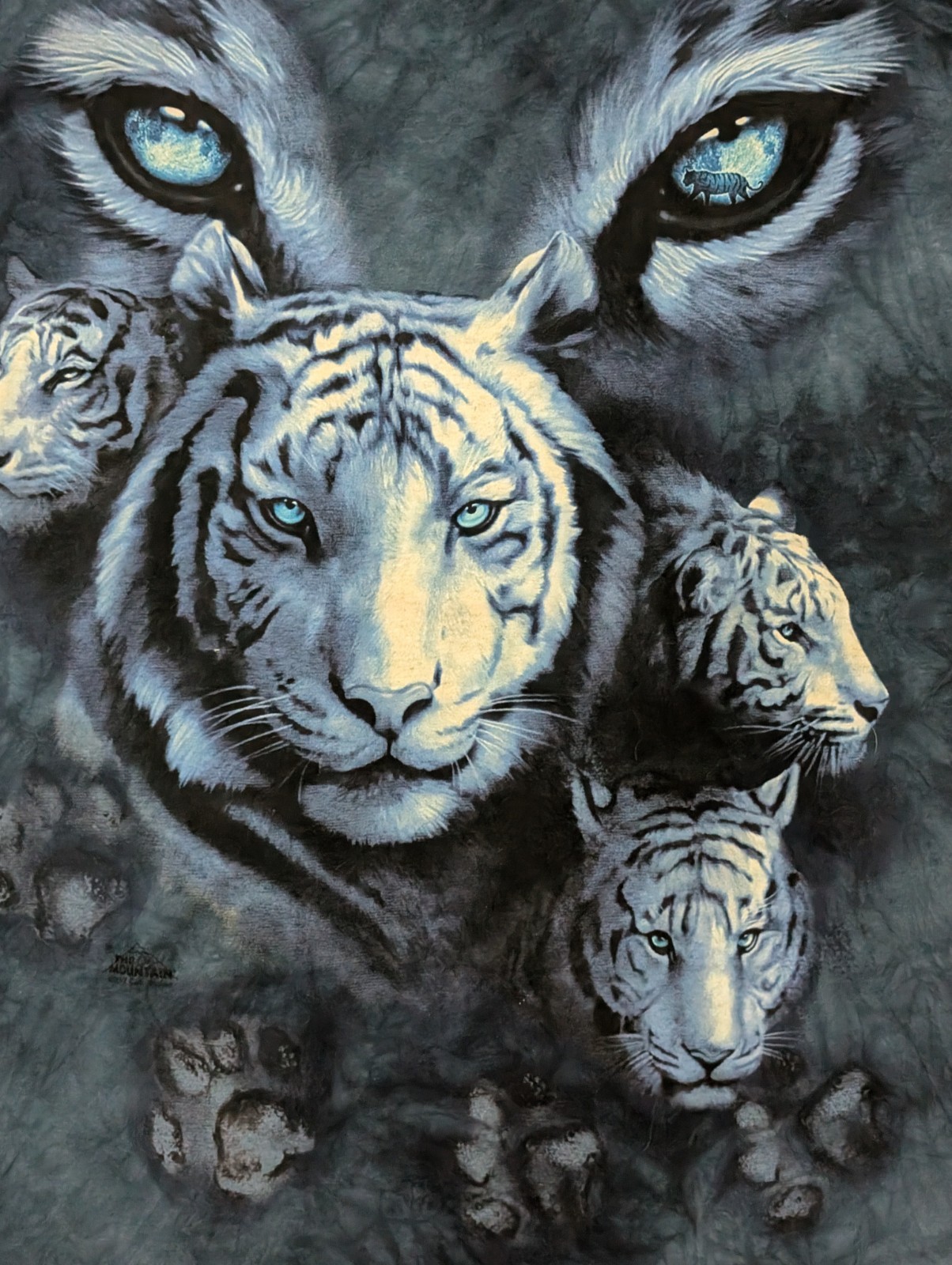 The Mountain Mens T-Shirt Blue Collage Of A White Tiger Retired Logo Large #4978