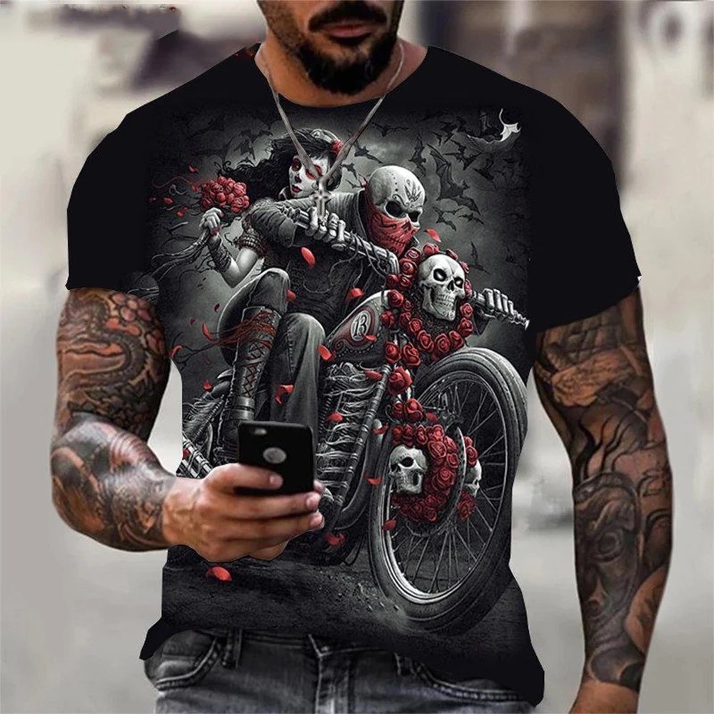 Camiseta Con Estampado De Calavera 3D Para Hombre Camisa De Larga Algodón