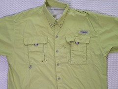 Columbia Lime Green Button Down Polyester Nylon Fishing Shirt Size L