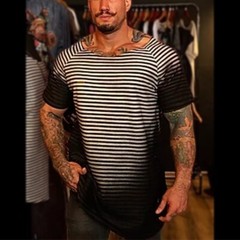 Men’s Fashion Gradient Striped Short Sleeves Round Neck Causal T Shirt Tee Tops