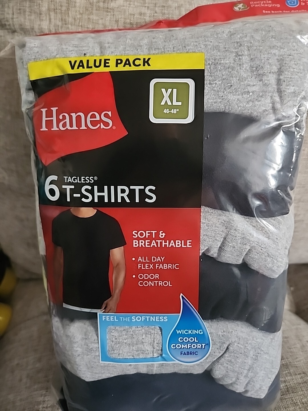 Hanes 6-pack Mens Crew Neck T-Shirt 100% Cotton Crewneck Tees Black/Gray XL gallery