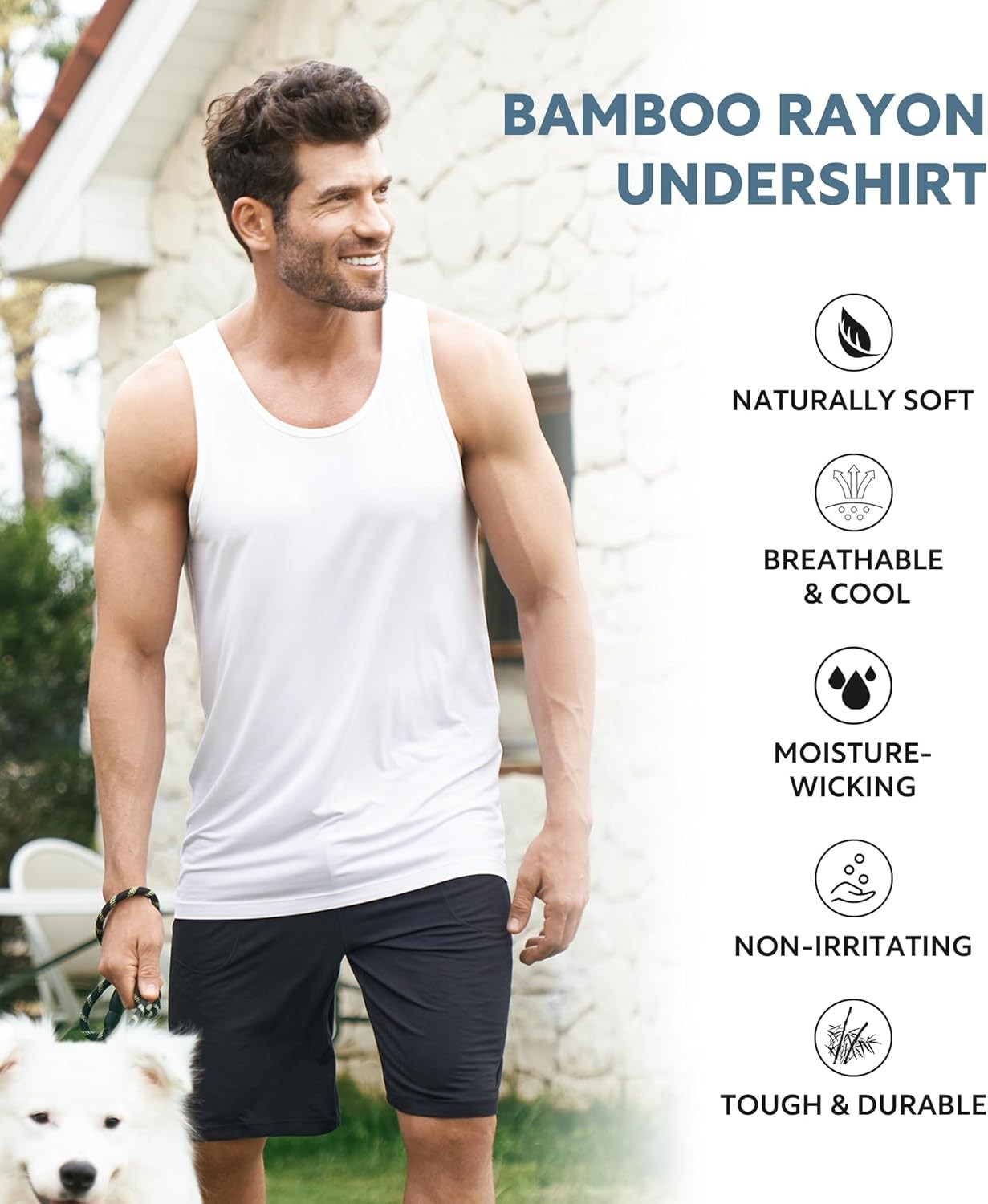 DAVID ARCHY Men Tank Top Bamboo Rayon Undershirts Tank Shirt Moisture-Wicking gallery