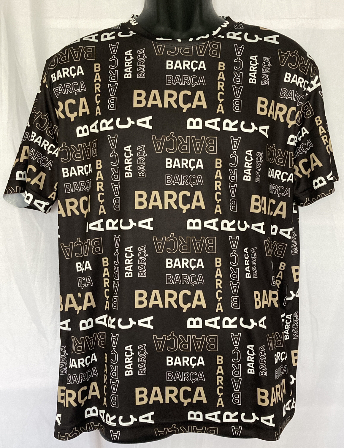 Barca FC Barcelona Mens Polyester Tshirt Sz L Black All Over Print Soccer Futbol gallery
