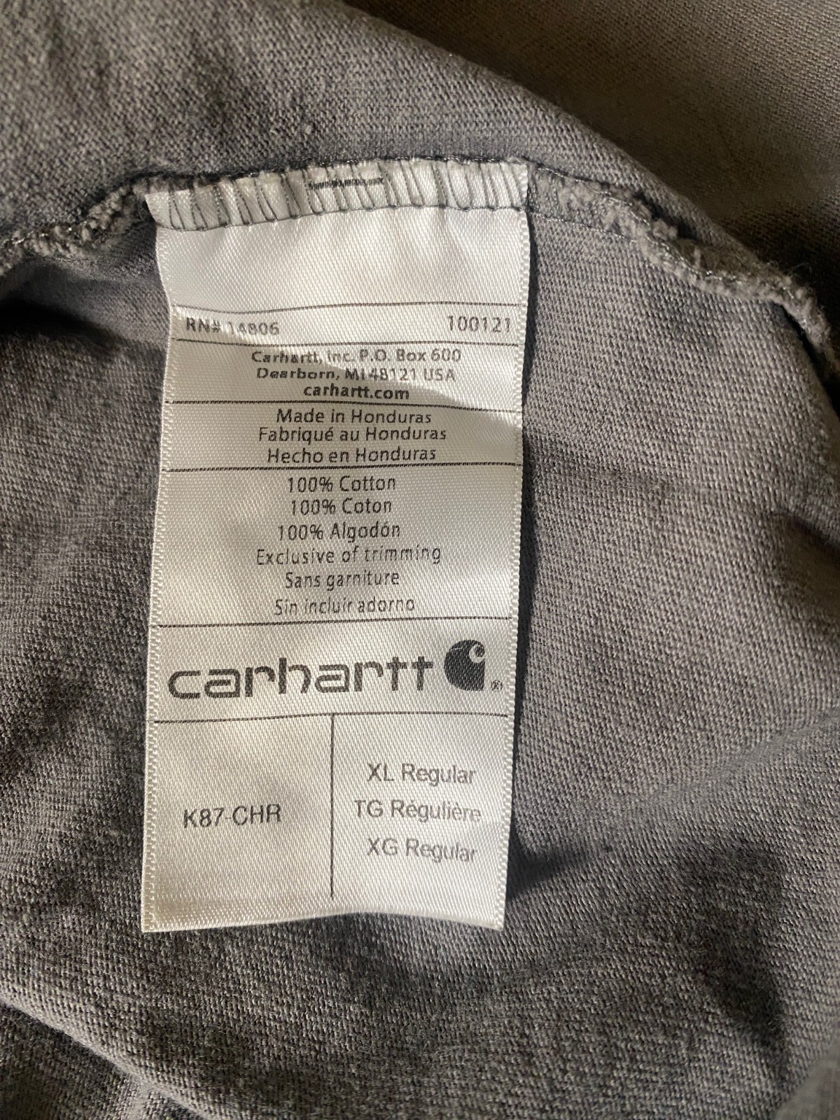 CARHARTT Men's Original Fit Gray Heavy Duty Cotton Pocket T-Shirt Size XL gallery