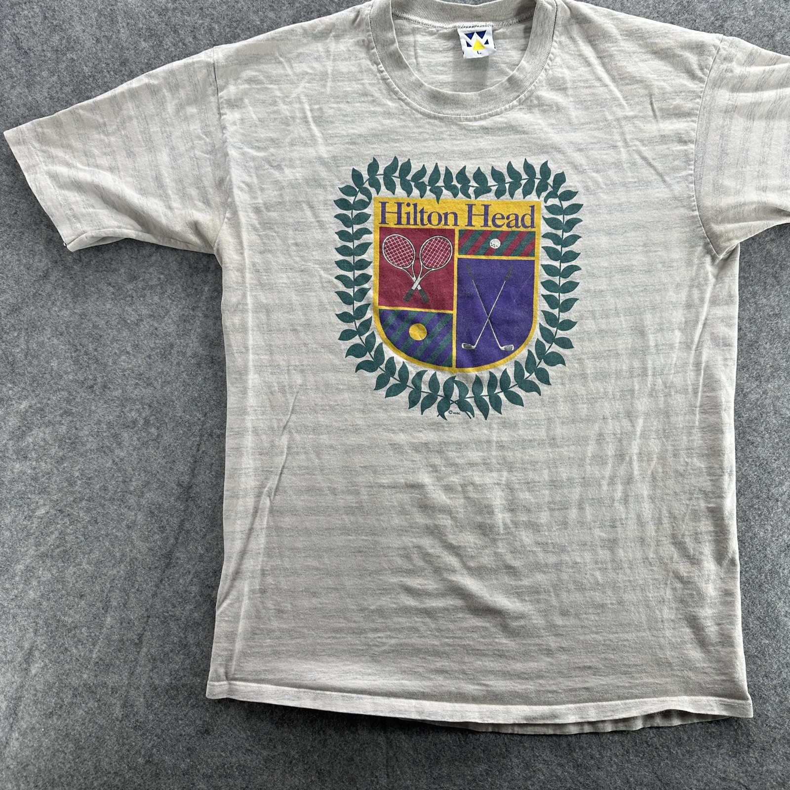 Vintage Hilton Head Resort Shirt Mens Large Gray Tennis Golf Crest USA 90s gallery