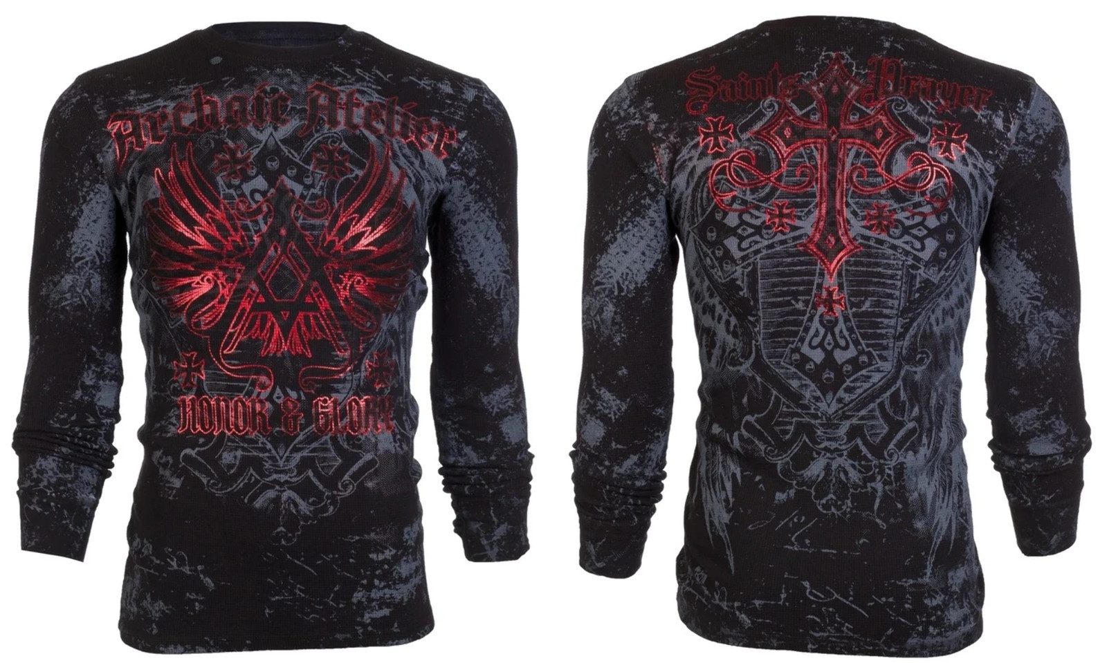 ARCHAIC by AFFLICTION Men's Long Sleeve THERMAL Shirt ACHILLES Biker Black $58 gallery