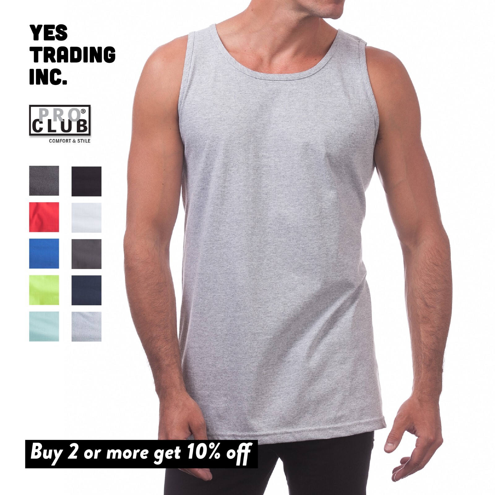 PROCLUB MENS COMFORT TANK TOP  PRO CLUB CASUAL SLEEVELESS TANK TOP GYM SUMMER